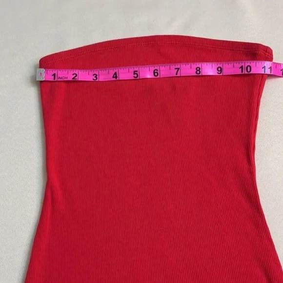 Red strapless ribbed dress Sz small - Picture 3 of 6